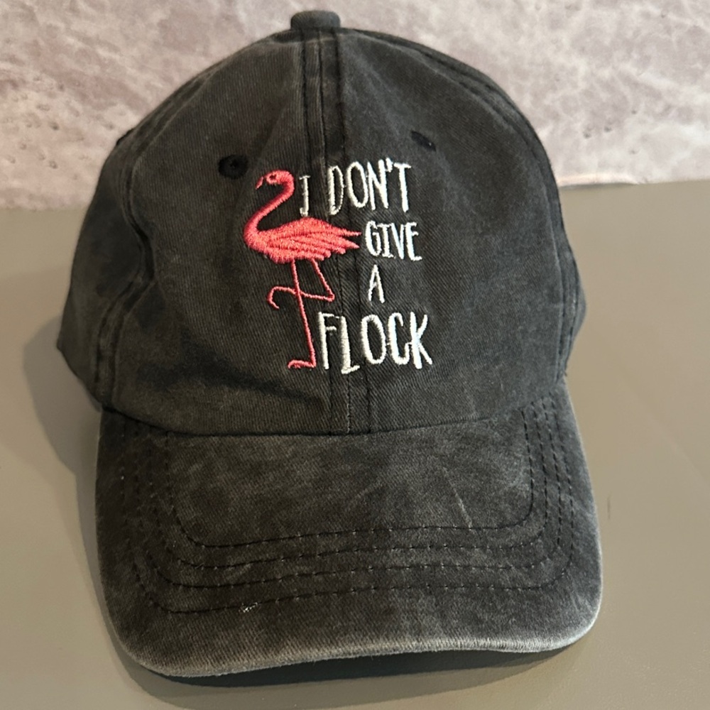 Black Cap with Pink Flamingo Embroidery